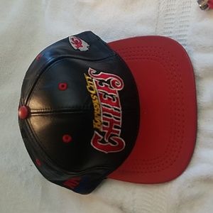 VINTAGE Sam Francisco 49ers Hat Cap Snapback Black Red Leather NFL Football 90s